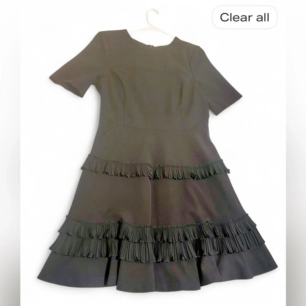 Gibson Latimer sz 10 black short sleeve midi dress ruffle flounce skirt LBD_2